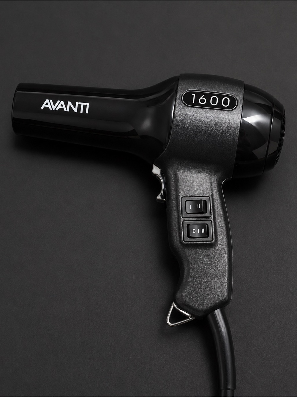Avanti hair dryer featuring 1600-watt power and multiple heat/speed settings
